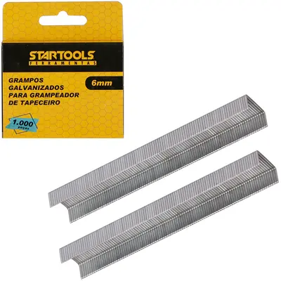 GRAMPOS GALVANIZADOS PARA GRAMPEADOR DE TAPECEIRO COM 1000 PECAS 6MM