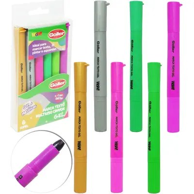CANETA MARCA TEXTO MULTIUSO CRAYON GEL COLORS METALICAS COM 6 PECAS