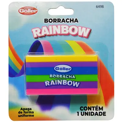 BORRACHA ESCOLAR RETANGULAR RAINBOW NA CARTELA