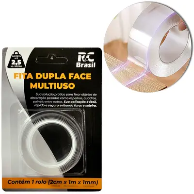 FITA ADESIVA DUPLA FACE DE GEL TRANSPARENTE 2CMX1MX1MM