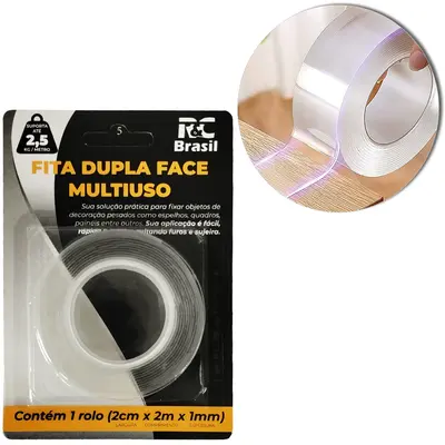 FITA ADESIVA DUPLA FACE DE GEL TRANSPARENTE 2CMX2MX1MM
