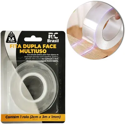 FITA ADESIVA DUPLA FACE DE GEL TRANSPARENTE 2CMX3MX1MM