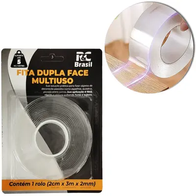 FITA ADESIVA DUPLA FACE DE GEL TRANSPARENTE 2CMX3MX2MM