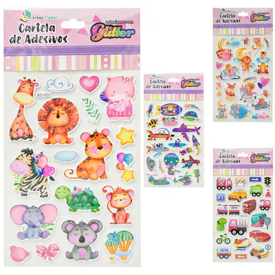 CARTELA DE ADESIVOS COM GLITTER DECORATIVO INTER PAPER