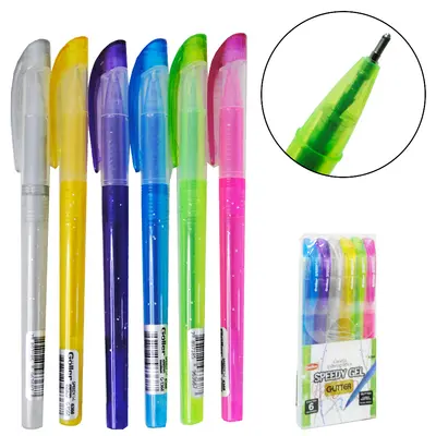 CANETA ESFEROGRAFICA SPEEDY GEL GLITTER COLORS 1.0MM PONTA MEDIA COM 6 PECAS