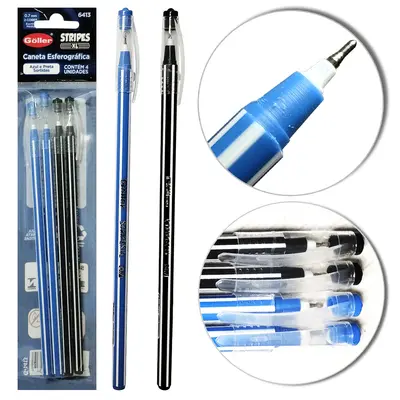 CANETA ESFEROGRAFICA STRIPES XL AZUL E PRETA 0.7MM ESCRITA MEDIA COM 4 PECAS