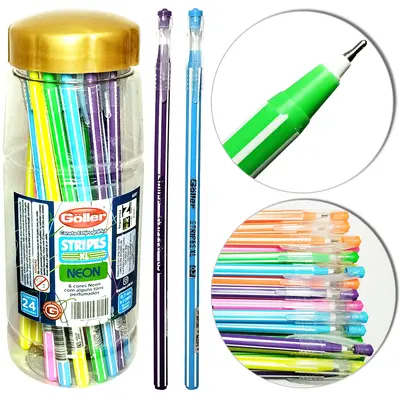 CANETA ESFEROGRAFICA STRIPES XL NEON PERFUMADA 0.7MM ESCRITA MEDIA COM 24 PECAS