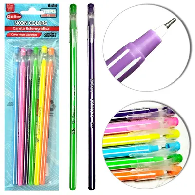 CANETA ESFEROGRAFICA STRIPES XL NEON COLORS VIBRANTES 0.7MM ESCRITA MEDIA 6 PECAS