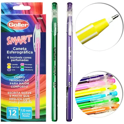 CANETA ESFEROGRAFICA TRIANGULAR SMART PERFUMADA 1.0MM ESCRITA MEDIA COM 12 PECAS