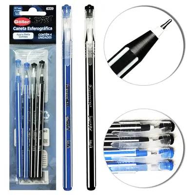 CANETA ESFEROGRAFICA SMART AZUL E PRETA 0.7MM ESCRITA MEDIA COM 4 PECAS