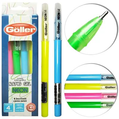 CANETA ESFEROGRAFICA RAPID GEL NEON COLORS 1.0MM PONTA MEDIA COM 4 PECAS