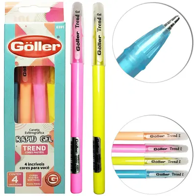 CANETA ESFEROGRAFICA RAPID GEL TREND PASTEIS 1.0MM PONTA MEDIA COM 4 PECAS
