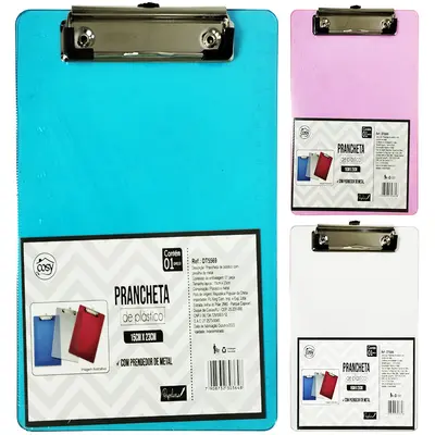 PRANCHETA DE PLASTICO ACRILICO COM REGUA 20CM + PRESILHA 23X15CM