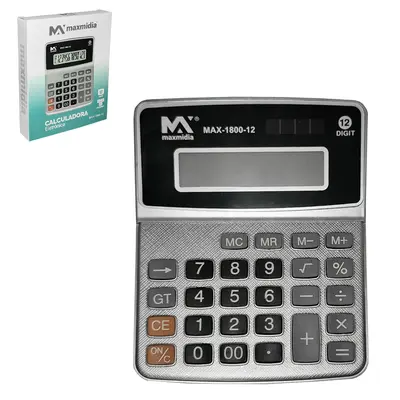 CALCULADORA ELETRONICA 12 DIGITOS A BATERIA / SOLAR MAXMIDIA 13,7X11CM