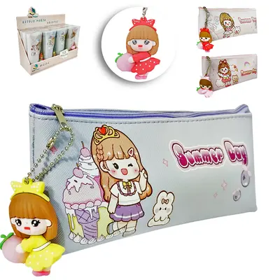 ESTOJO PORTA OBJETOS DE PVC RETANGULAR FEMININO SUMMER DAY COM CHAVEIRO MENINA INTER PAPER 21X9X3CM