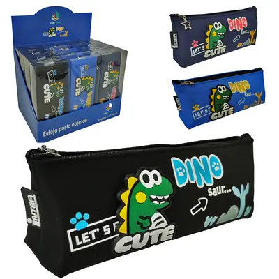 ESTOJO PORTA OBJETOS POLIESTER EMBORRACHADO RETETANGULAR MASCULINO DINOSAUR CUTE COM ZIPER INTER PAPER 21X9X4CM