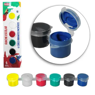 TINTA GUACHE ESCOLAR COM 6 CORES 3,8ML