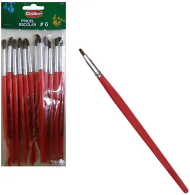 PINCEL ESCOLAR PONTA ARREDONDADA Nº6 COM 12 PECAS 15,5CM NA SOLAPA