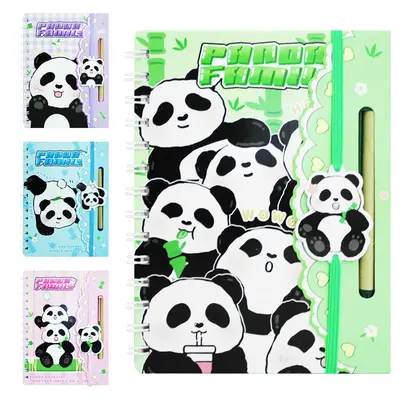 CADERNO CADERNETA / BLOCO DE ANOTACAO ESPIRAL INTER PAPER PANDA FAMILY COM CANETA 60 FOLHAS 19,2X14,5CM