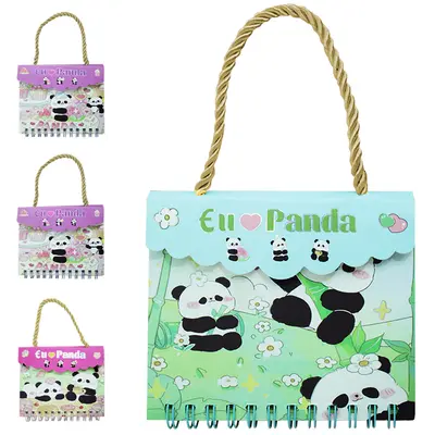 CADERNO CADERNETA / BLOCO DE ANOTACAO ESPIRAL INTER PAPER EU AMO PANDA COM ALCA 68 FOLHAS 11,3X9,3CM