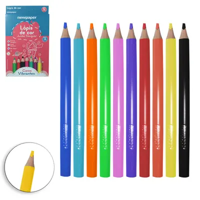 LAPIS DE COR JUMBO TRIANGULAR COM 12 CORES VIBRANTES