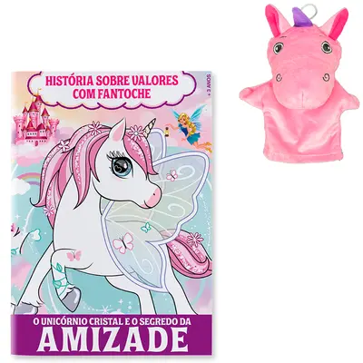 LIVRO HISTORIA SOBRE VALORES COM FANTOCHE UNICORNIO AMIZADE