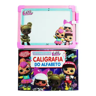 LIVRO COM QUADRO / LOUSA BRANCA LOL SURPRISE CALIGRAFIA DO ALFABETO ESCREVA E APAGUE + CANETA COM APAGADOR