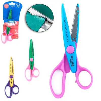 TESOURA ESCOLAR DE PICOTAR ZIGZAG DE INOX COLORS 6,5'' 16CM FUTURO ESCOLAR