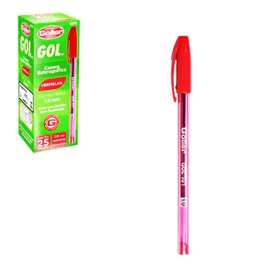 CANETA ESFEROGRAFICA VERMELHA GOL 1.0MM ESCRITA MEDIA COM 25 PECAS