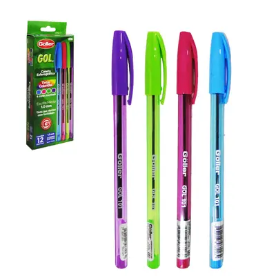 CANETA ESFEROGRAFICA COLORS GOL 1.0MM ESCRITA MEDIA COM 12 PECAS