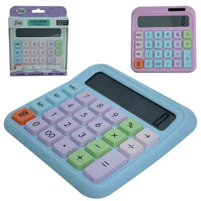 CALCULADORA ELETRONICA RETRO 12 DIGITOS COLORS A PILHA / SOLAR 13,5X13CM