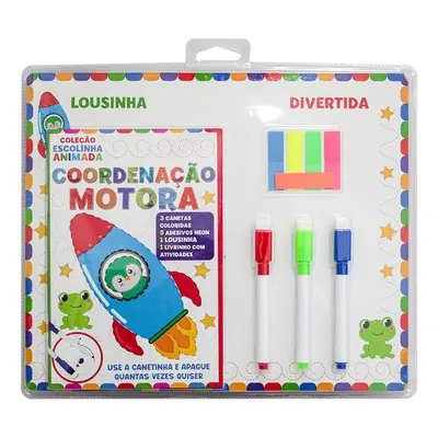 LIVRO COLECAO ESCOLINHA ANIMADA COORDENACAO MOTORA COM QUADRO / LOUSA BRANCA+3 CANETA+100 MARCADOR PAGINA