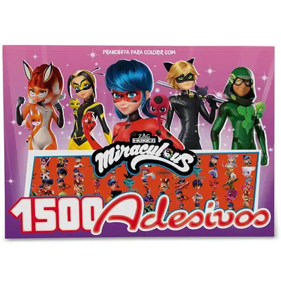 LIVRO PRANCHETA PARA COLORIR COM 1500 ADESVOS MIRACULOUS 8 PAGINAS 30,5X21,5CM
