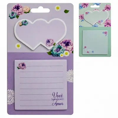 BLOCO DE ANOTACAO STICKER QUADRADO COM MARCADOR DE PAGINA CORACAO ADESIVO 40 FOLHAS
