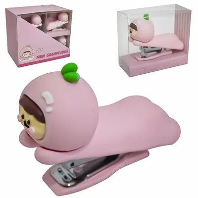 MINI GRAMPEADOR METAL / PLASTICO MENINA COM EXTRATOR GRAMPO + CAIXA 1000 GRAMPOS INTER PAPER DP PLAY