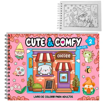 LIVRO CUTE & COMFY 2 PARA COLORIR CAPA DURA ESPIRAL 40 PAGINAS 21,5X16CM