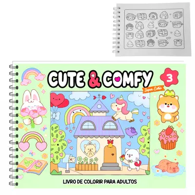 LIVRO CUTE & COMFY 3 PARA COLORIR CAPA DURA ESPIRAL 40 PAGINAS 21,5X16CM