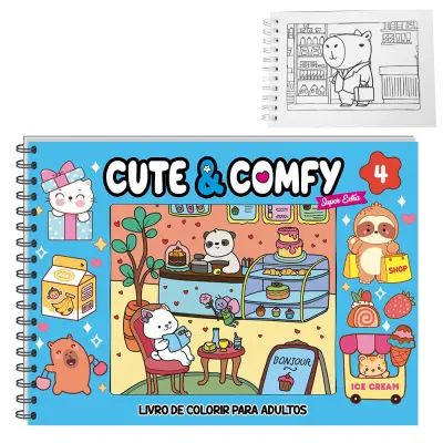LIVRO CUTE & COMFY 4 PARA COLORIR CAPA DURA ESPIRAL 40 PAGINAS 21,5X16CM
