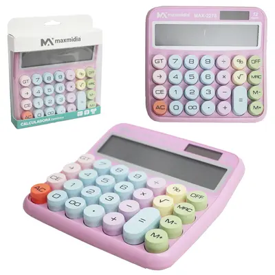 CALCULADORA ELETRONICA RETRO 12 DIGITOS A PILHA / SOLAR MAXMIDIA 15X15CM