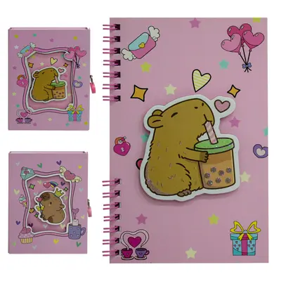 DIARIO CAPIVARA COM CADEADO + GLITTER 60 FOLHAS 18X11,5CM NA CAIXA