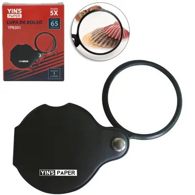 LUPA DE BOLSO COM LENTE DE VIDRO 65MM AUMENTA AMPLIA 5X YINS PAPER