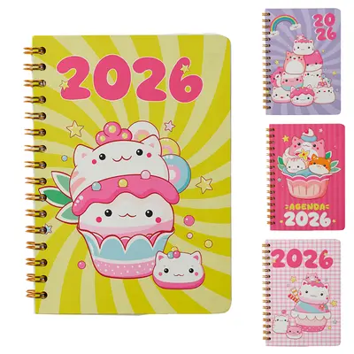 AGENDA 2026 CAPA DURA ESPIRAL CUTIECAT 168 FOLHAS 15,2X11CM