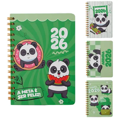 AGENDA 2026 CAPA DURA ESPIRAL CUTIEPANDA 168 FOLHAS 15,2X11CM