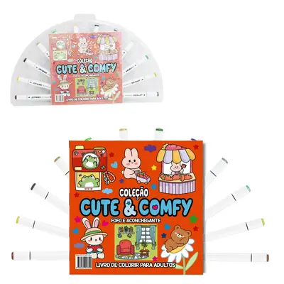 LIVRO COLECAO CUTE & COMFY FOFO ACONCHEGANTE PARA COLORIR COM 12 CANETAS DUPLA 48 PAGINAS 21X21CM