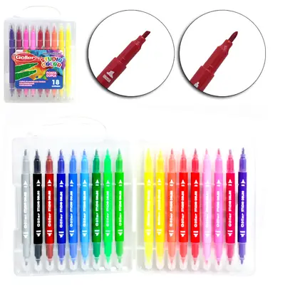 CANETA HIDROGRAFICA / HIDROCOR PONTA GROSSA E FINA DUPLA STUDIO COLOR COM 18 PECAS NA MALETA