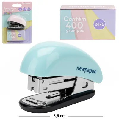 MINI GRAMPEADOR DE METAL / PLASTICO COM EXTRATOR DE GRAMPO + CAIXA COM 400 GRAMPOS NEWPAPER 24/6