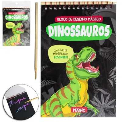 CADERNETA / BLOCO DE ANOTACAO ESPIRAL DESENHO MAGICO DINOSSAUROS A5 8 FOLHAS 20,5X14CM