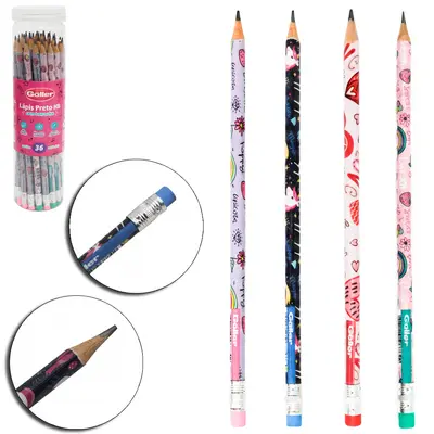 LAPIS GRAFITE HB REDONDO COM BORRACHA COM 36 PECAS 19CM NO TUBO