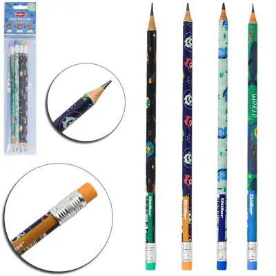 LAPIS GRAFITE HB REDONDO COM BORRACHA COM 4 PECAS 19CM