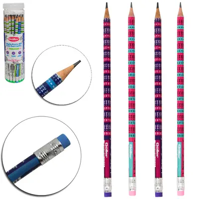 LAPIS GRAFITE HB REDONDO TABUADA COM BORRACHA COM 36 PECAS 19CM NO TUBO